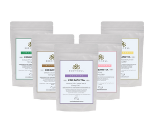 luxury bath teas therapeutic grade essential oils bath salts epsom rose lavender chamomile sandalwood clove eucalyptus rosemary lemongrass bergamot cbd hemp broad spectrum gift for mom wife